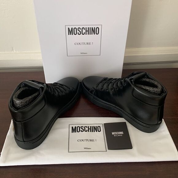 Moschino High Top logo studded leather sneaker size 7 - Picture 11 of 12